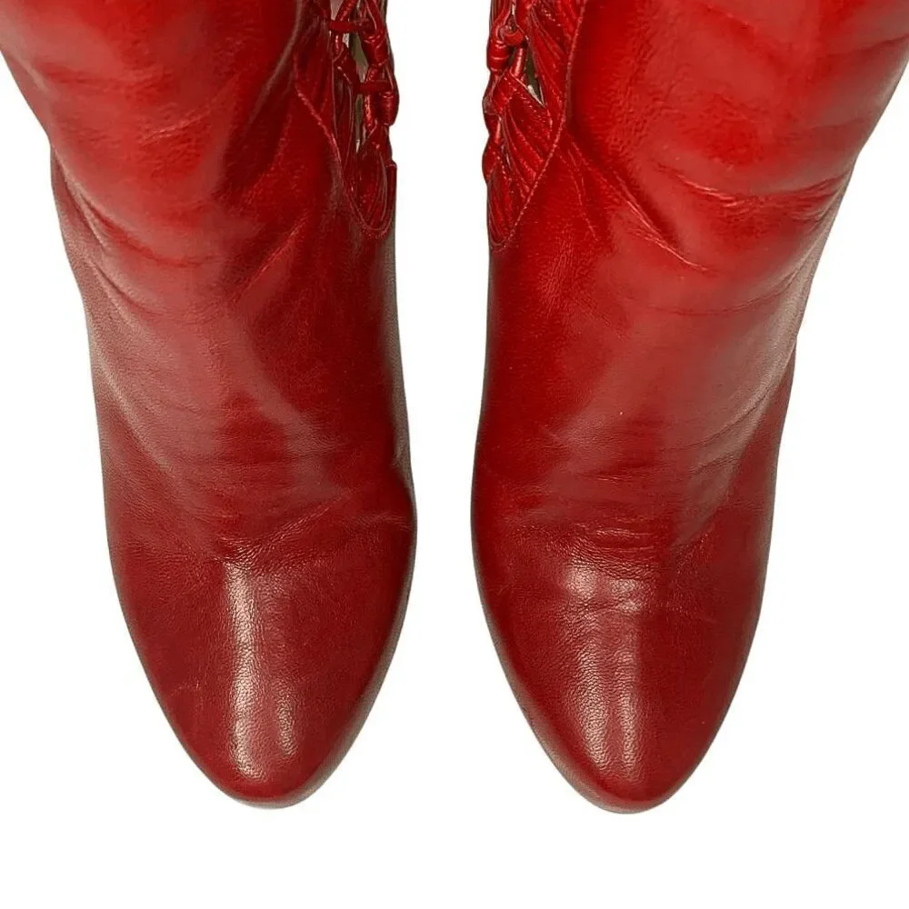 Christian Louboutin Aziboot 100 Red Leather Cutout Ankle Boots Size 37 EU 7 US